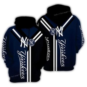 New York Yankees Black And Blue All-Over Print Hoodie For Fans