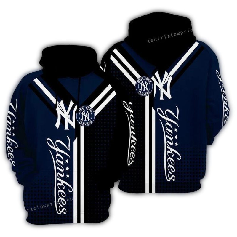 New York Yankees Black And Blue All-Over Print Hoodie For Fans