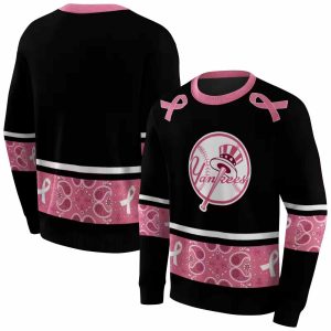 New York Yankees Awareness Ribbon Black & Pink All Over Print Sweatshirt