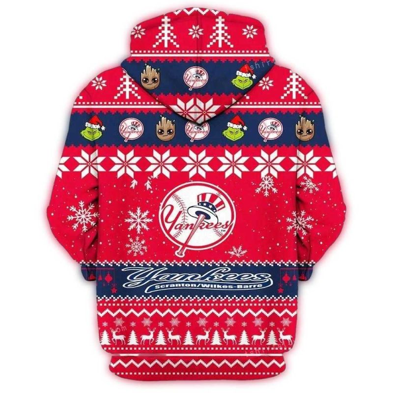 New York Yankees Christmas All Over Print Hoodie With Baby Groot & Grinch Design - Image 3