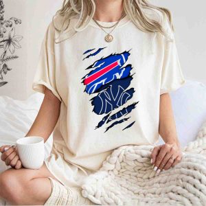 New York Yankees & Buffalo Bills Torn Logo Mashup T-Shirt For Fans