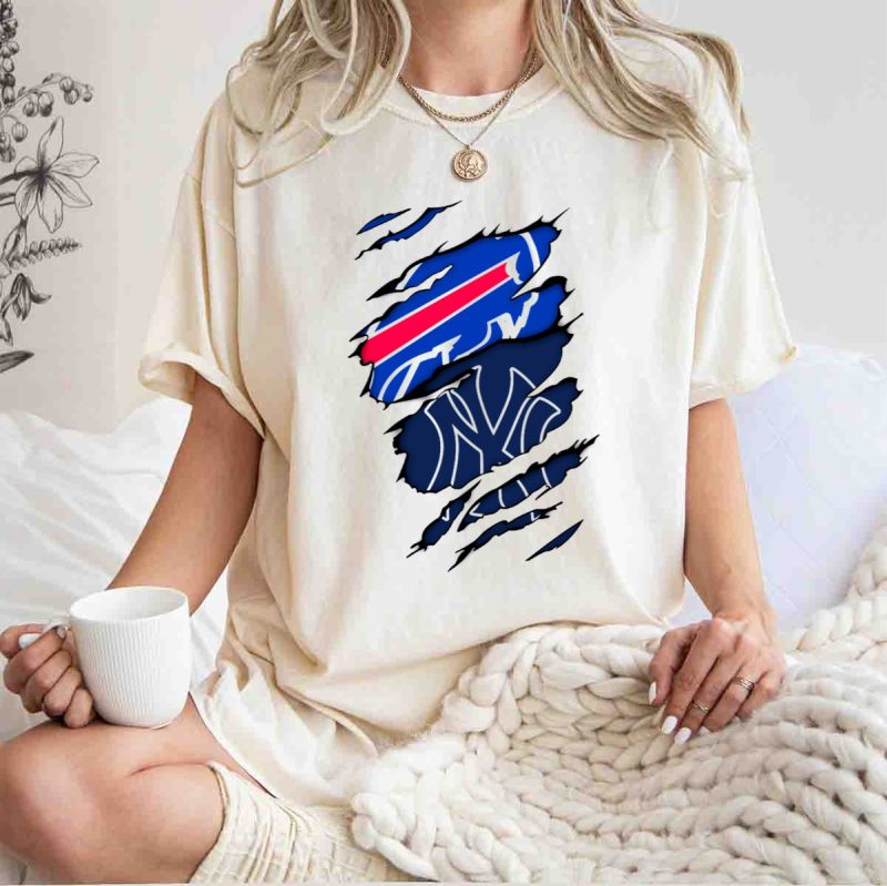 New York Yankees Buffalo Bills Torn Logo Mashup T Shirt t shirt 1 1