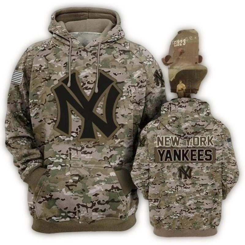 New York Yankees Camouflage Veteran All-Over Print Hoodie For Fans