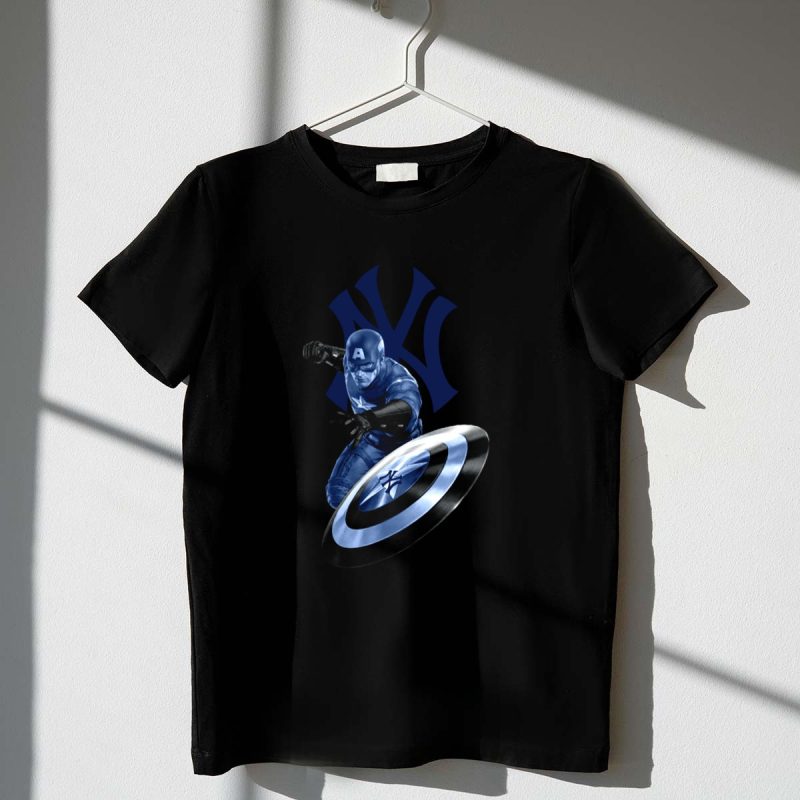 New York Yankees Captain America Crossover Shield Logo Iconic Mashup T Shirt t shirt 1 1