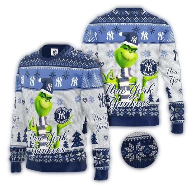 New York Yankees Grinch Christmas Sweater With Wool Material 1