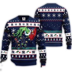 Funny New York Yankees Grinch Hand Christmas Ugly Sweater For Fans