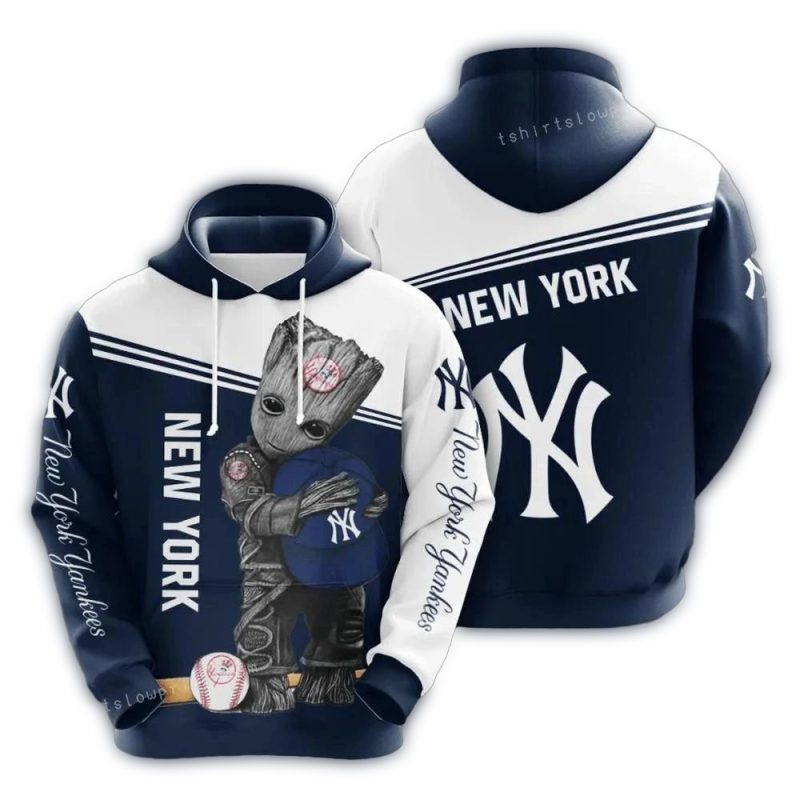 New York Yankees Groot Hold Yankees Logo Custom Hoodie 3d 1