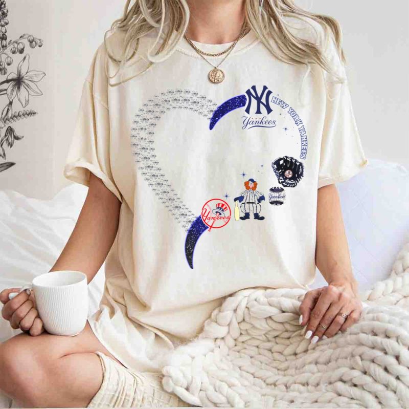 New York Yankees Heart Design with Baseball Elements T Shirt t shirt 1 1
