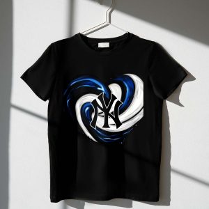 New York Yankees Heart Logo Blue & White Swirl T-Shirt For Fans