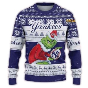 Grinch Holding Ball New York Yankees Christmas Ugly Sweater For Men
