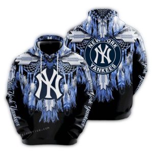 New York Yankees Black All-Over Print Hoodie For Fans