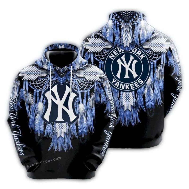 New York Yankees Black All-Over Print Hoodie For Fans