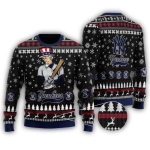 New York Yankees Christmas Ugly Sweater With Mascot Design