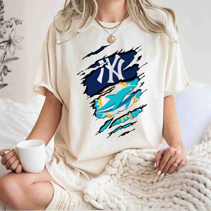 New York Yankees Miami Dolphins Torn Layered T Shirt t shirt 1 1