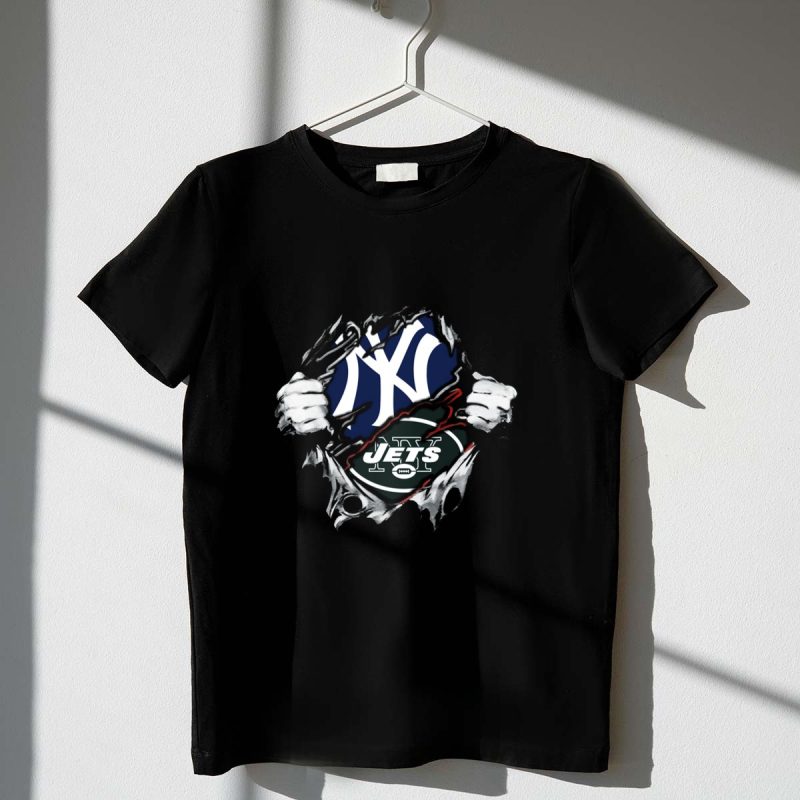 New York Yankees NY and New York Jets Logo Fusion T Shirt t shirt 1 1