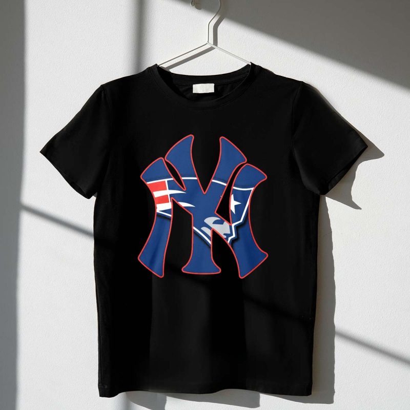 New York Yankees New England Patriots Logo Fusion T Shirt t shirt 1 1