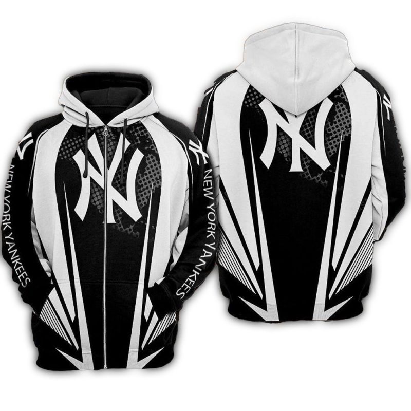 New York Yankees Big Logo Black & White All-Over Print Hoodie