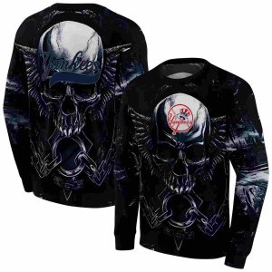 New York Yankees Skull Graphic All-Over Print Sweatshirt For Fans