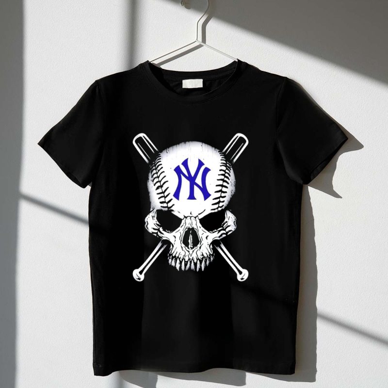 New York Yankees Skull Halloween Baseball Bat Crossbones T Shirt t shirt 1 1
