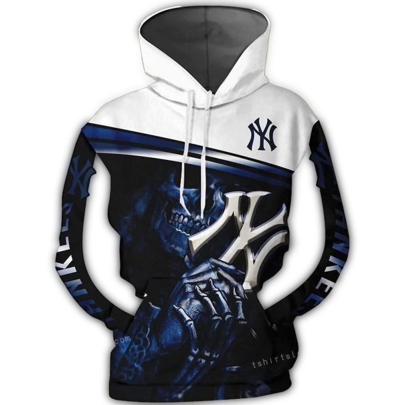 New York Yankees Skull Hold Yankees Logo 3D Hoodie New York Yankees Fan Gift 1
