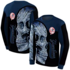 New York Yankees Skull Design All-Over Print Sweatshirt For Fans
