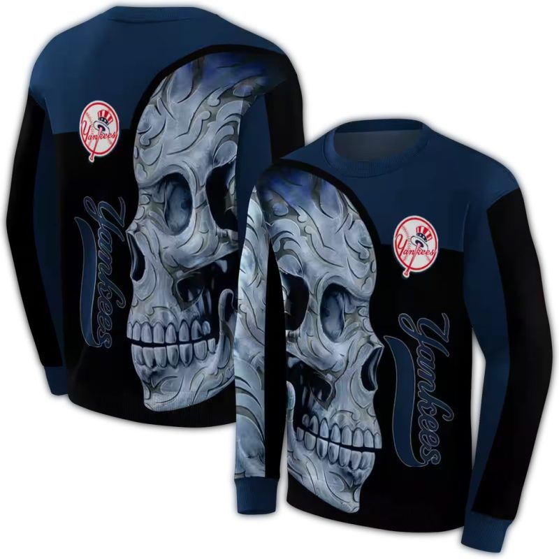 New York Yankees Skull Motif AOP Sweatshirt 1
