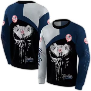 New York Yankees Skull Punisher All-Over Print Hoodie For Fans