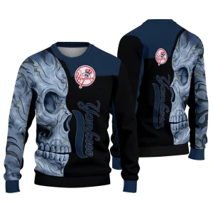 New York Yankees Skull Swirl Ugly Christmas Sweater For Fans