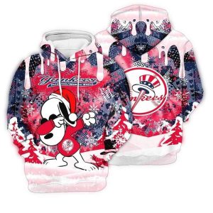 New York Yankees Snoopy Dabbing Christmas All Over Print Hoodie For Peanuts Fans