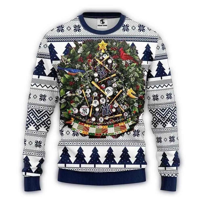 New York Yankees Tree Ball Ugly Christmas Sweater 1