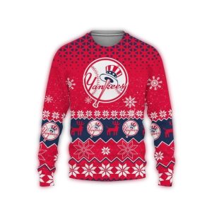 New York Yankees Christmas Ugly Sweater With Deer Snow Pattern