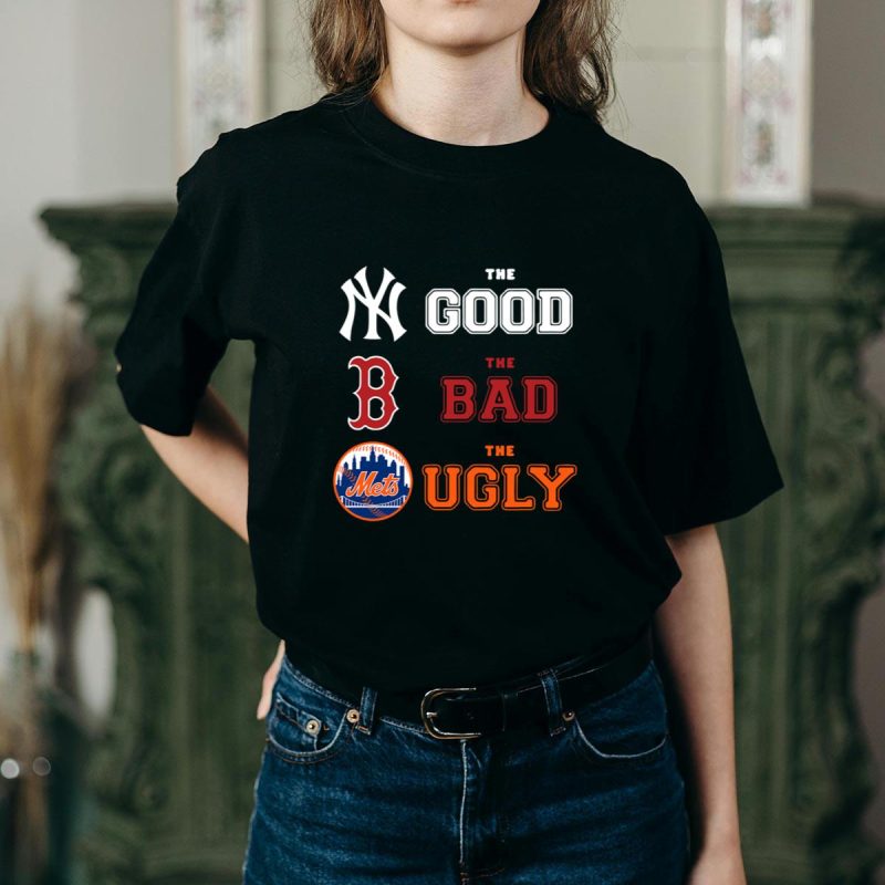 New York Yankees vs Boston Red Sox vs New York Mets Graphic T-Shirt - Image 2