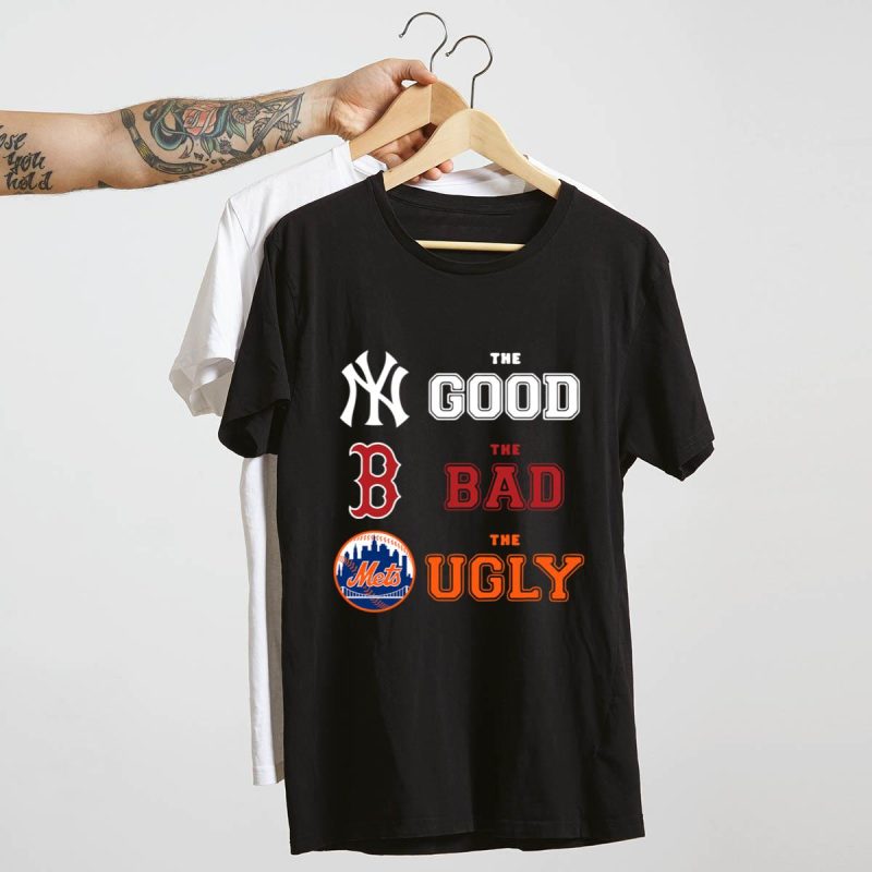 New York Yankees vs Boston Red Sox vs New York Mets Graphic T-Shirt - Image 4