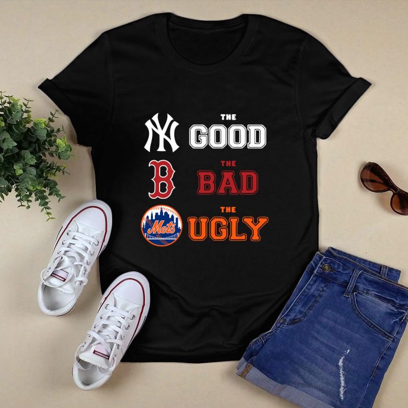 New York Yankees vs Boston Red Sox vs New York Mets Graphic T-Shirt - Image 5
