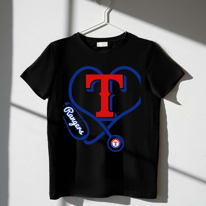 Nurse Heartbeat Texas Rangers Fans T Logo Stethoscope T Shirt t shirt 1 1