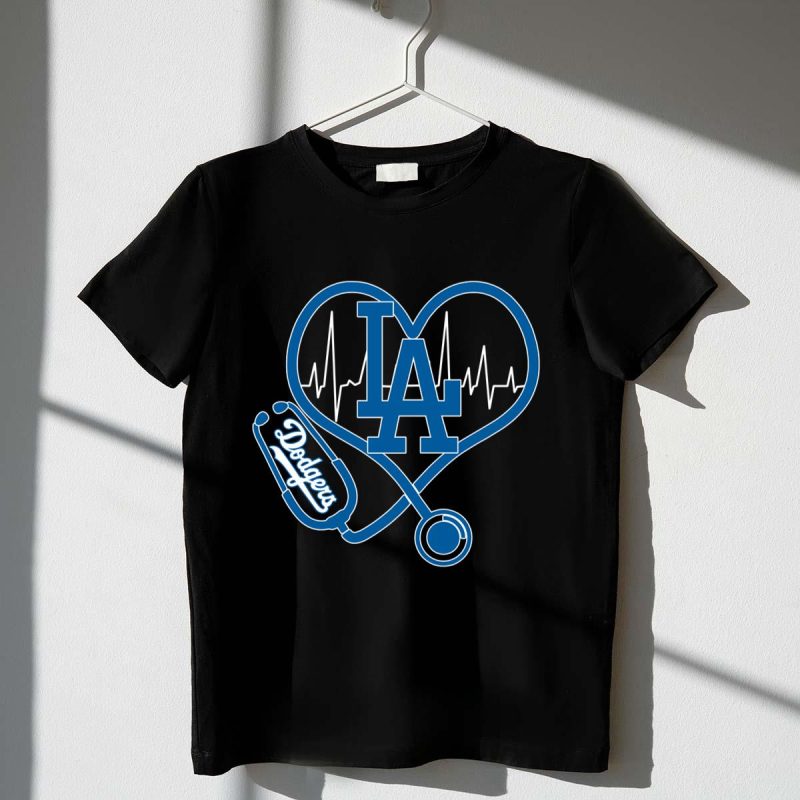 Nurse LA Dodgers Heart Graphic T-Shirt for Baseball Fans