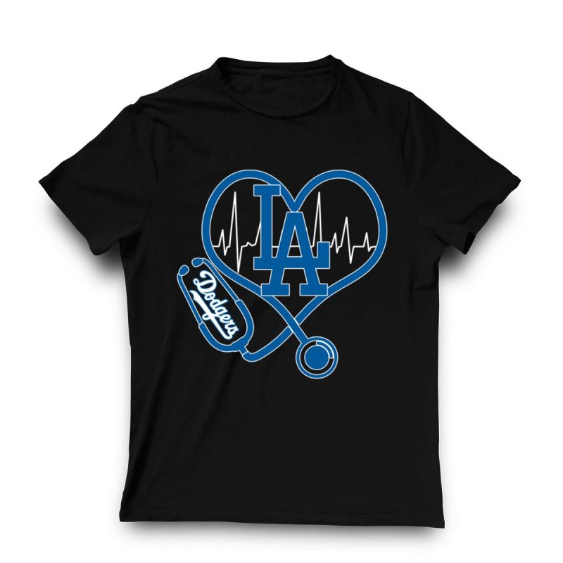 Nurse LA Dodgers Heart Graphic T-Shirt for Baseball Fans - Image 3