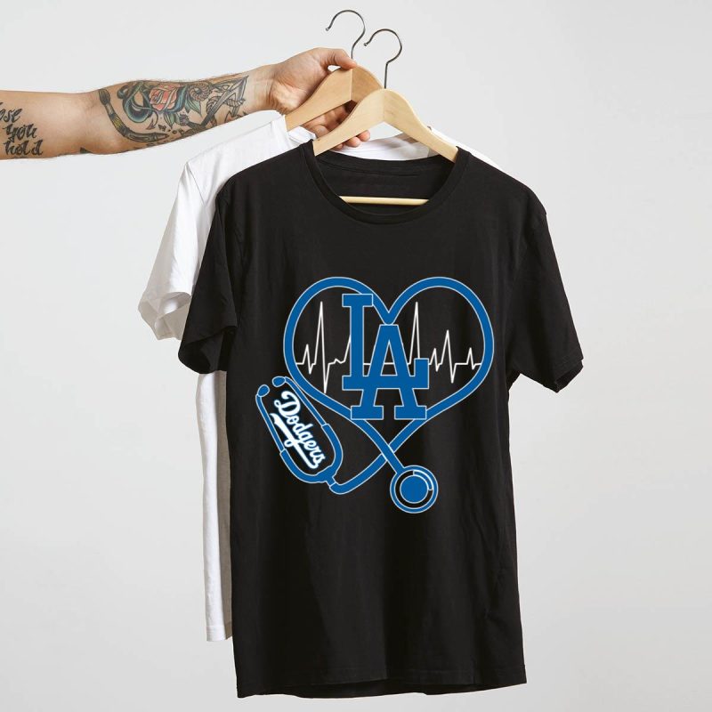 Nurse LA Dodgers Heart Graphic T-Shirt for Baseball Fans - Image 4