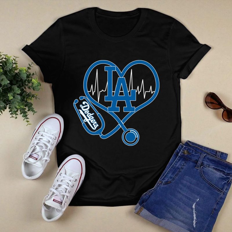 Nurse LA Dodgers Heart Graphic T-Shirt for Baseball Fans - Image 5