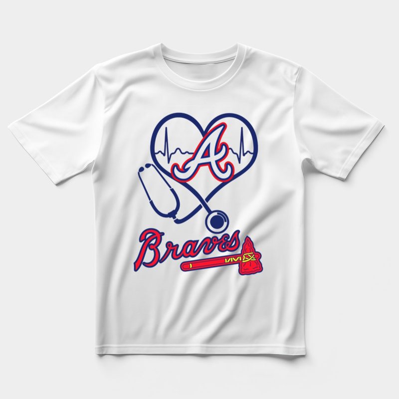 Atlanta Braves Nurse Love Heartbeat Stethoscope T-Shirt - Image 5