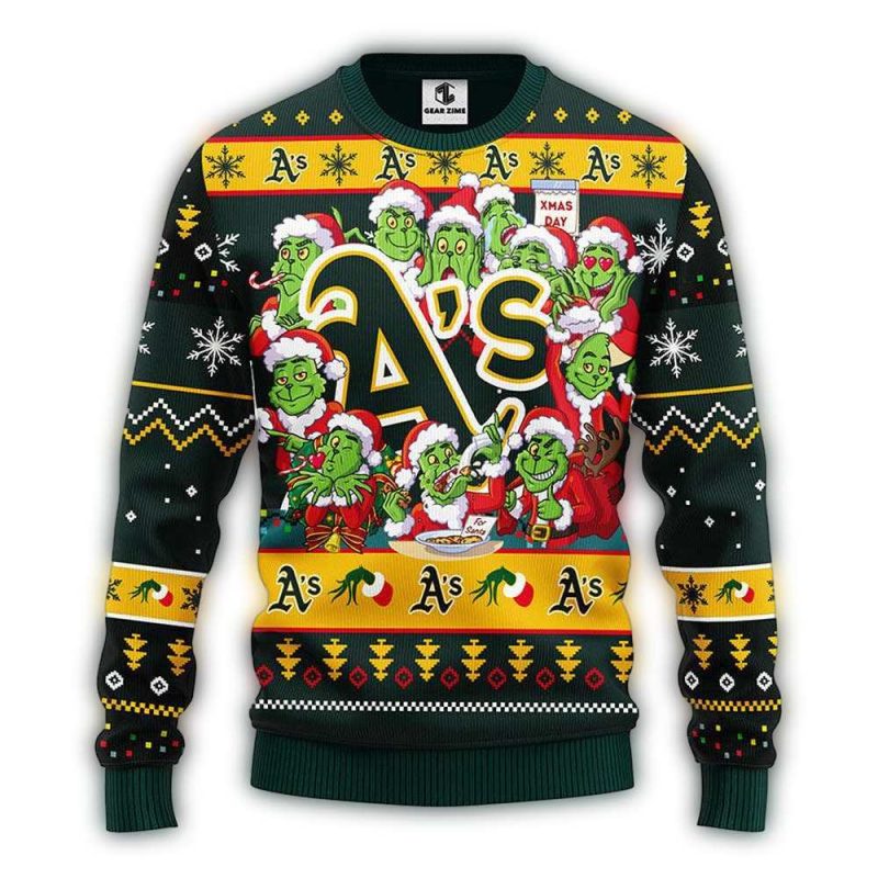Oakland Athletics 12 Grinch Xmas Day Ugly Sweater 1