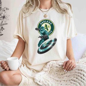 Oakland Athletics Captain America Shield Graphic T-Shirt For Fans