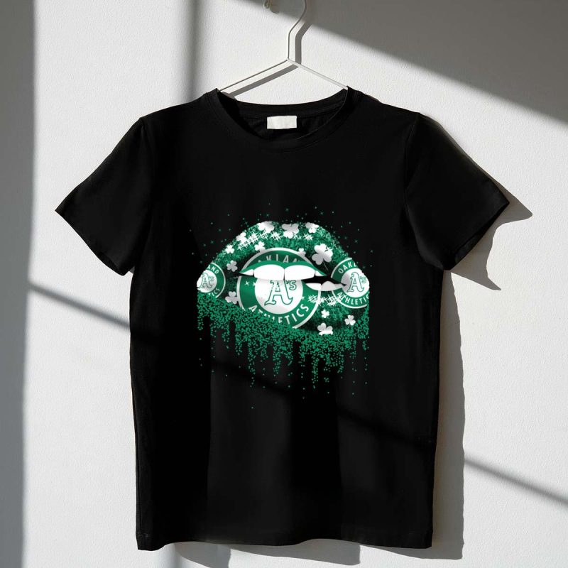 Oakland Athletics As Logo with Shamrocks and Glitter Lips T Shirt t shirt 1 1