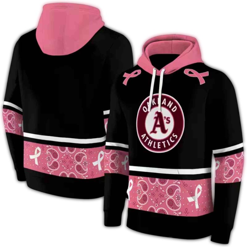 Oakland Athletics Awareness Ribbon Black Pink AOP Hoodie 1