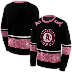 Oakland Athletics Awareness Ribbon Black Pink All Over Print Sweatshirt