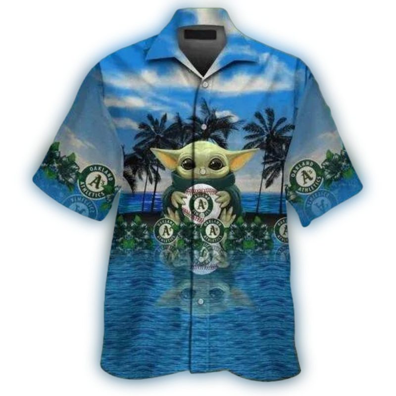 Oakland Athletics Baby Yoda Hold Ball Tropical Hawaiian Shirt 1