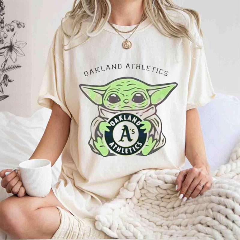 Oakland Athletics Baby Yoda Holding Team Emblem T Shirt t shirt 1 1