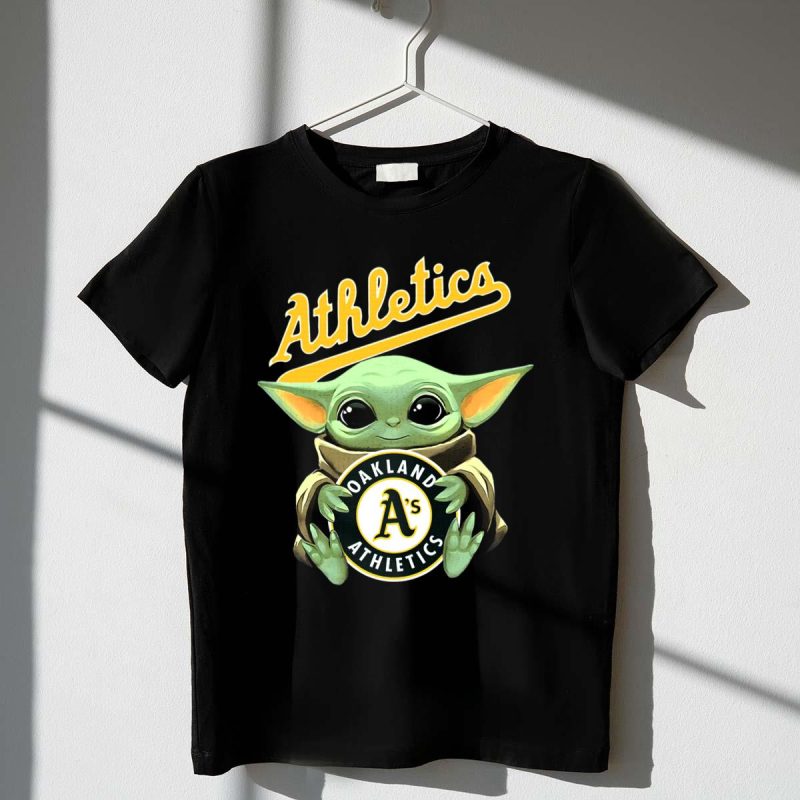 Oakland Athletics Baby Yoda Hugging As Baseball T Shirt t shirt 1 1