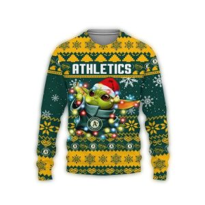 Oakland Athletics Baby Yoda Star Wars Christmas Ugly Sweater For Kids