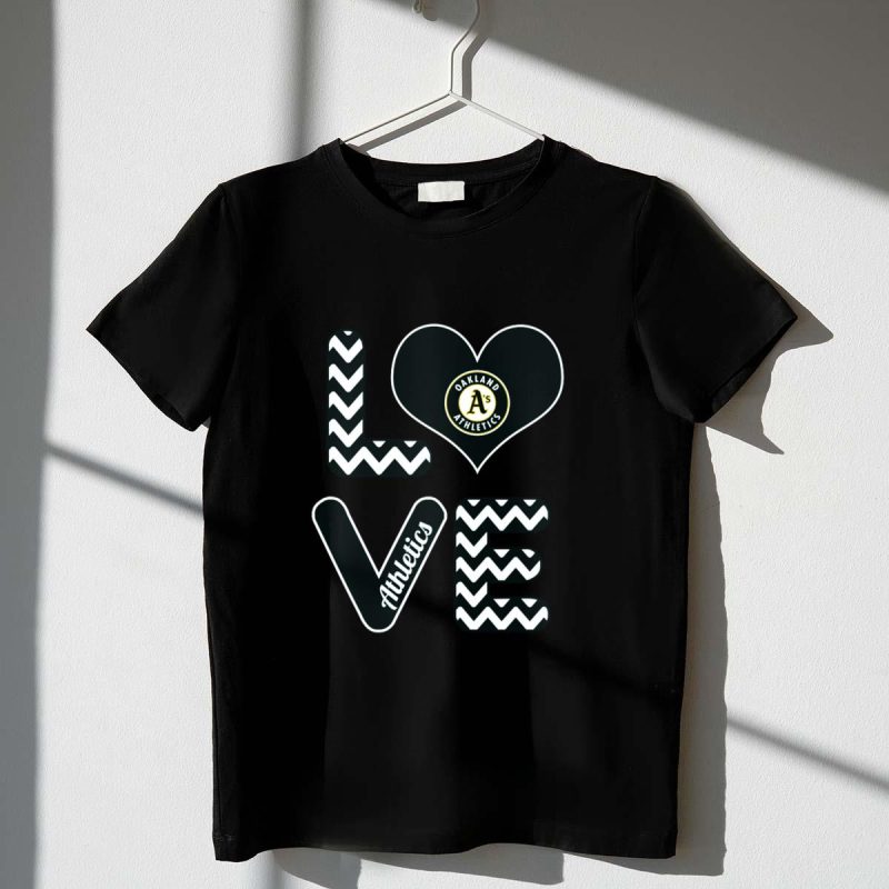 Oakland Athletics Baseball Fan Love with Heart and Chevron T Shirt t shirt 1 1